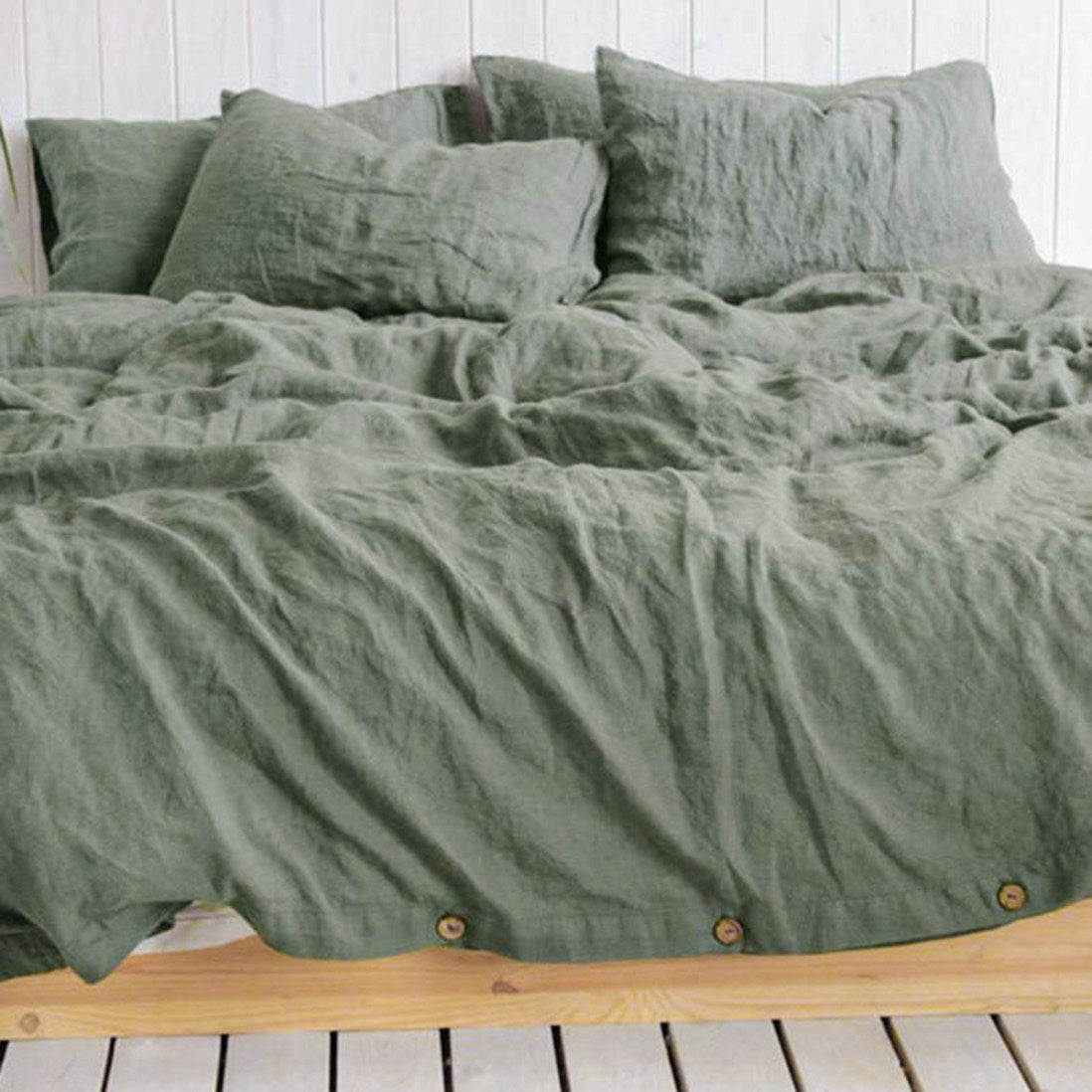 Natural Linen Duvet Cover - Sage Green