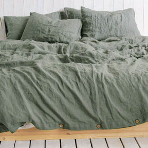 Natural Linen Duvet Cover - Sage Green