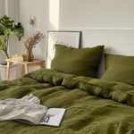 Load image into Gallery viewer, Natural Linen Duvet Cover - Army Green
