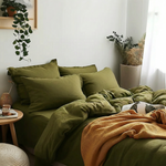 Load image into Gallery viewer, Natural Linen Duvet Cover - Army Green
