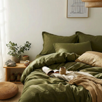Load image into Gallery viewer, Natural Linen Duvet Cover - Army Green
