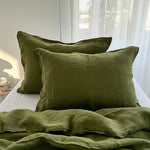 Load image into Gallery viewer, Natural Linen Duvet Cover - Army Green
