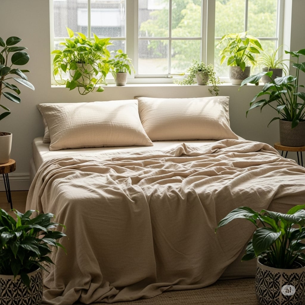 Muslin Cotton Sheet Set - Beige Color (4 pcs)