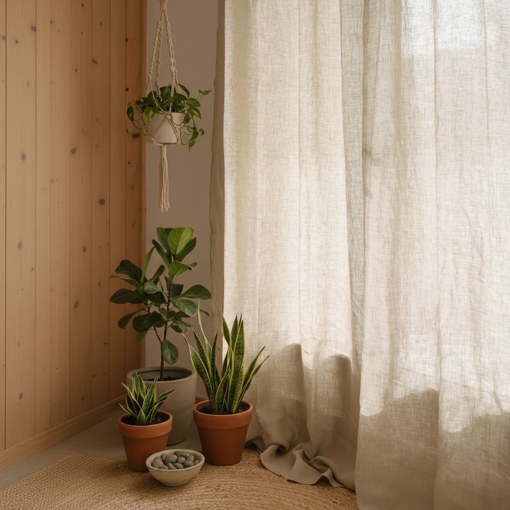 20% French Linen 80% TENCEL Curtain/Drape (2 pcs) - Semi Sheer