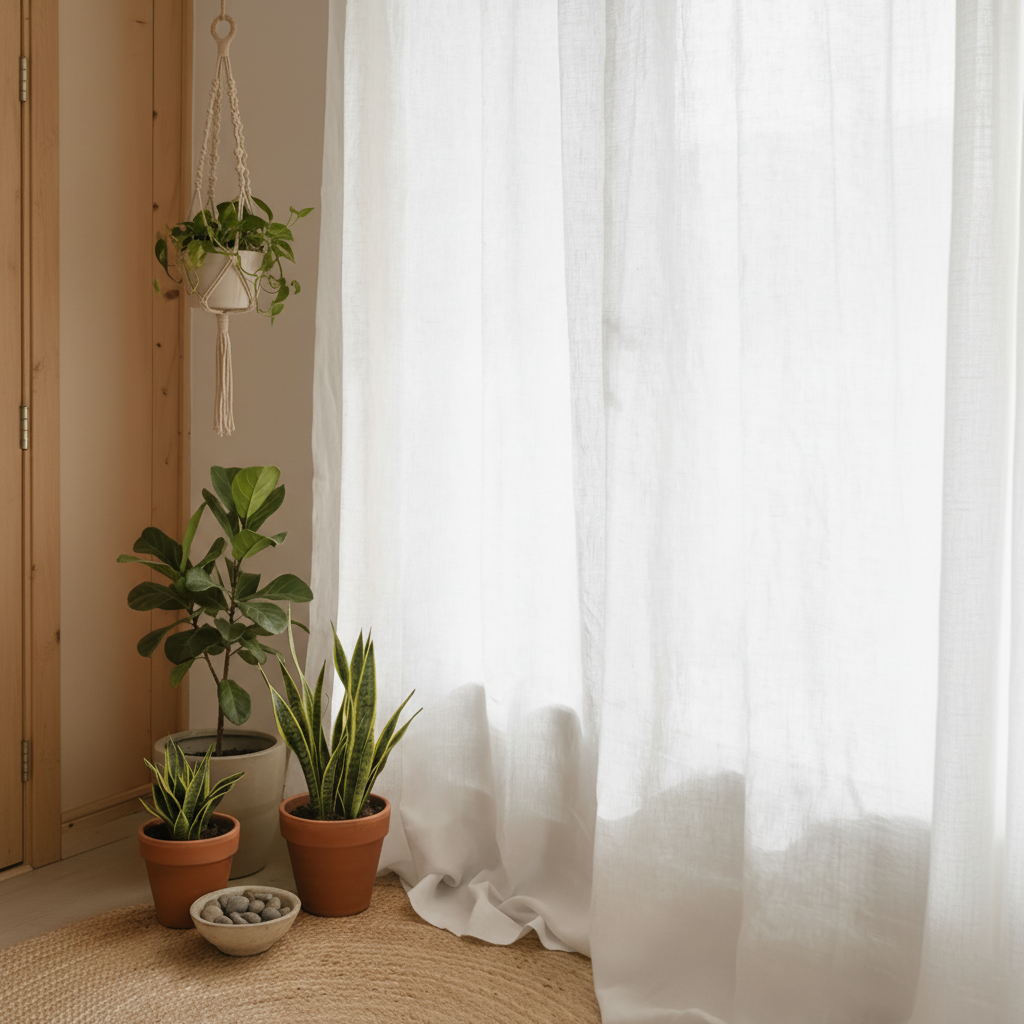 20% French Linen 80% TENCEL Curtain/Drape (2 pcs) - Semi Sheer