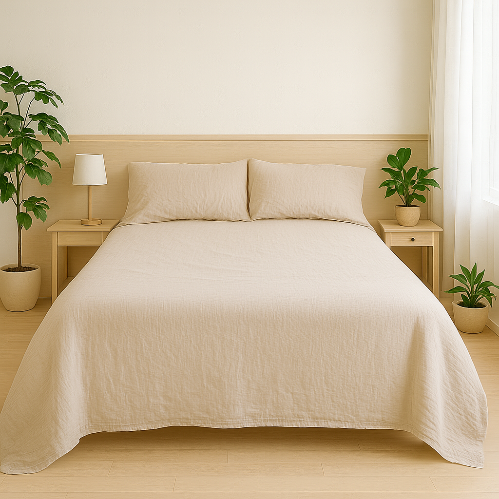 Muslin Cotton Sheet Set - Beige Color (4 pcs)