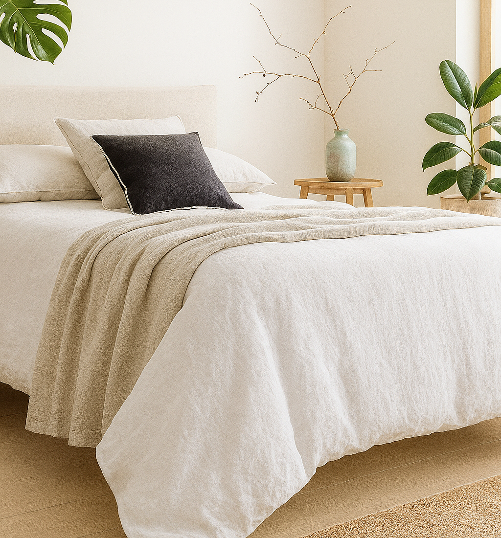 80%TENCEL 20% Linen Duvet Cover Set - White Color