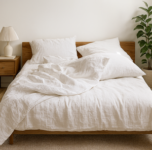 80%TENCEL 20% Linen Duvet Cover Set - White Color