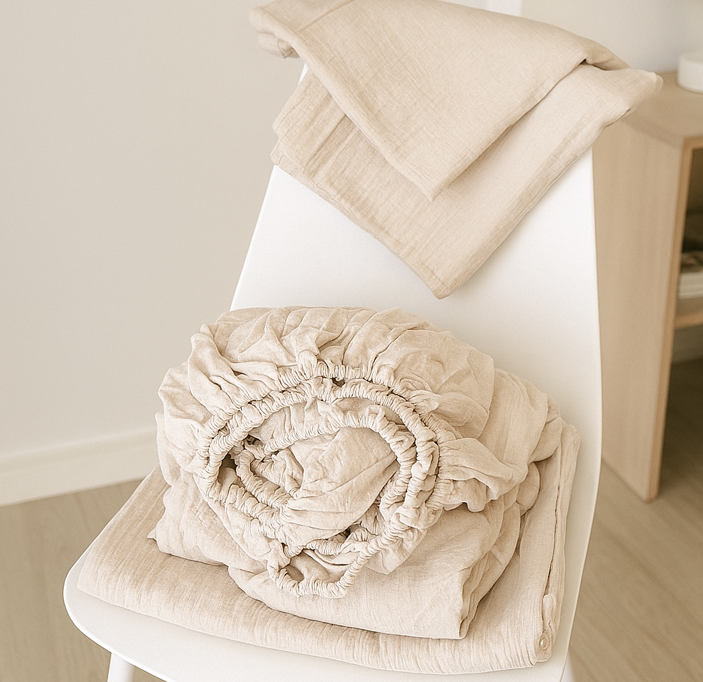 Muslin Cotton Sheet Set - Beige Color (4 pcs)