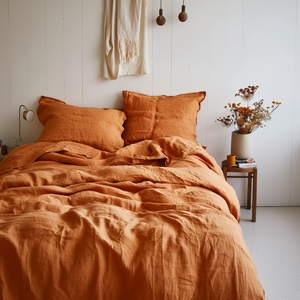 Natural Linen Duvet Cover - Dusty Orange