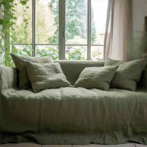 Sage Green Couch Cover and Sofa Slipcover, 100% Organic Linen