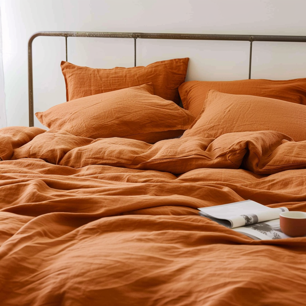 Natural Linen Duvet Cover - Dusty Orange