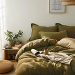 Load image into Gallery viewer, Natural Linen Duvet Cover - Olive Green
