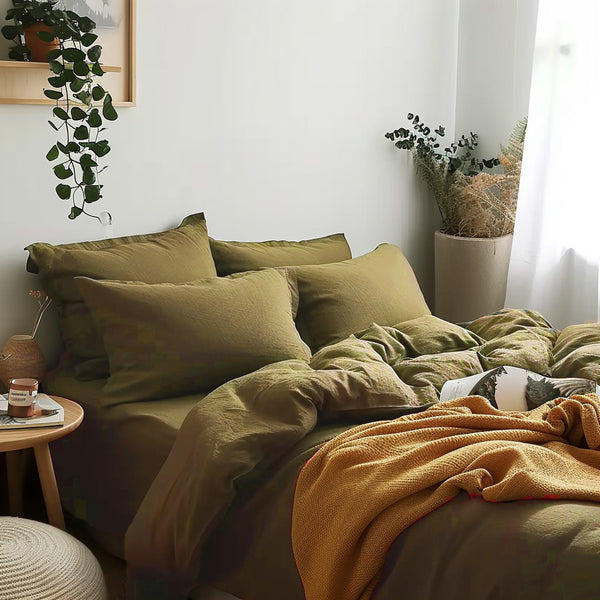 Natural Linen Duvet Cover Olive Green Questa e Vita Home Accessories