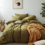Load image into Gallery viewer, Natural Linen Duvet Cover - Olive Green
