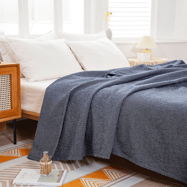 Cotton Blanket Bed Throw Navy Questa Vita Home Accessories
