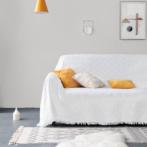 Cotton Woven Sofa Slipcover - White