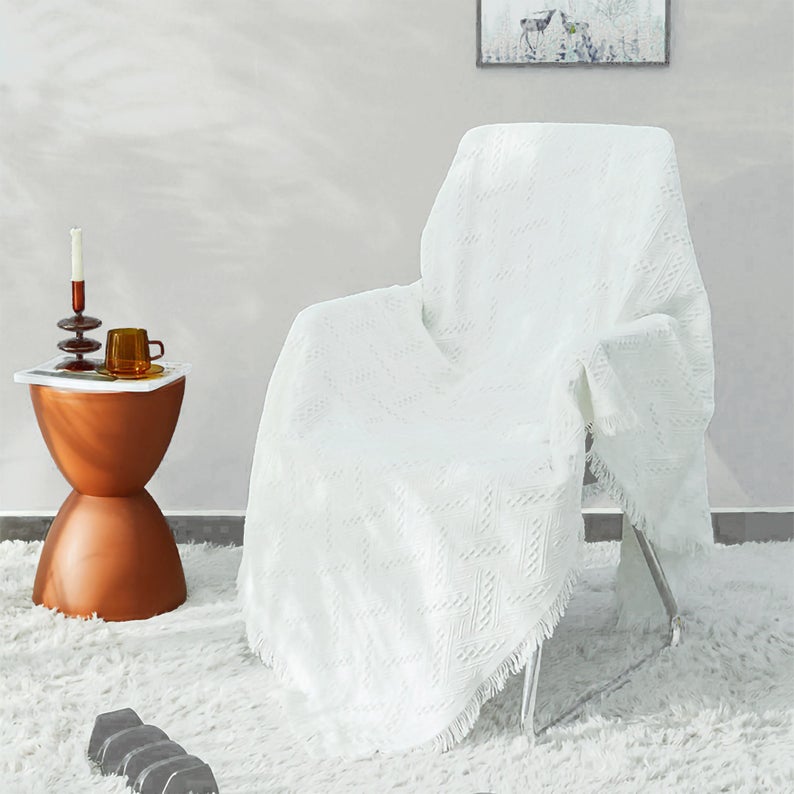 Cotton Woven Sofa Slipcover - White